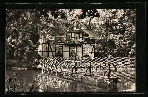 AK Greiz /Thür., Schwanenhäuschen im Leninpark