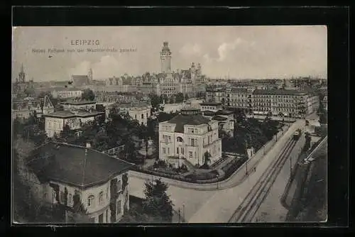 AK Leipzig, Neues Rathaus von der Wächterstrasse gesehen