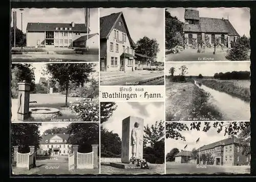 AK Wathlingen, Rathaus, Bahnhof, ev. Kirche, Anlage am Rathaus, Gutshof