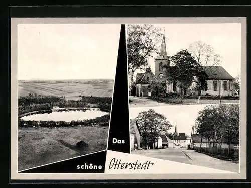 AK Otterstedt / Bremen, Kirchenpartie, Blick zum See, Strassenpartie