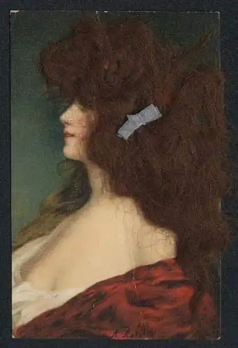 Echt-Haar-AK Junge Dame mit langen Haaren