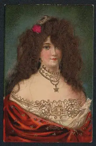 Echt-Haar-AK junge Dame mit Goldschmuck & echtem Haar