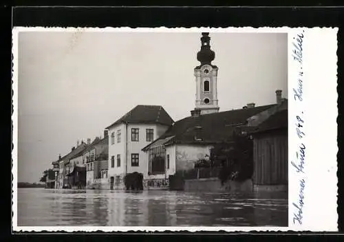 AK Pöchlarn, Haus und Atelier beim Hochwasser 1948