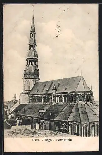 AK Riga, Petrikirche mit Glockenturm