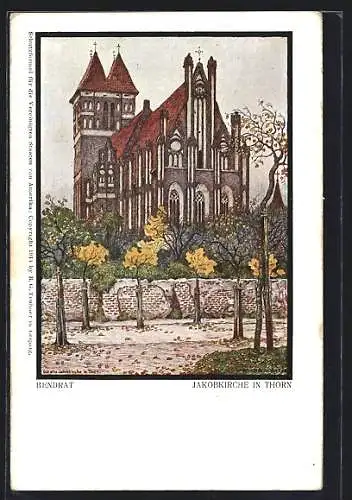 Künstler-AK Thorn / Torun, Jakobikirche im Frühling