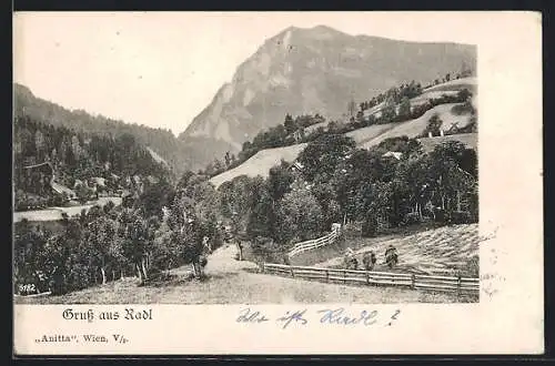 AK Trebesing /Kärnten, Radl mit Berglandschaft