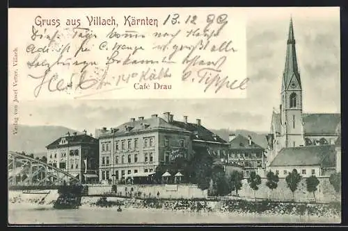 AK Villach /Kärnten, Café Drau und Kirche