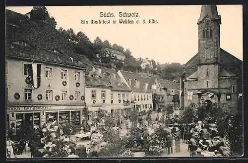 AK Wehlen a. Elbe, Marktfest an der Kirche