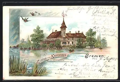 Lithographie Bremen, Gasthof Kaffeehaus am Emmasee