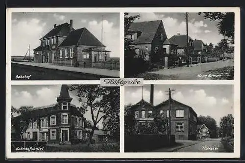 AK Höftgrube, Bahnhofshotel, Molkerei, Bahnhof, Bahnpoststempel