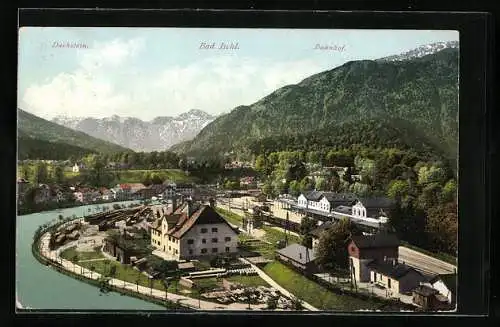 AK Bad Ischl, Bahnhof mit Sägewerk und Dachstein