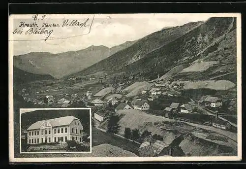 AK Bad Bleiberg /Kärnten, Kreuth aus der Vogelschau mit Gasthaus