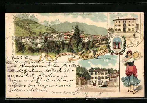 Lithographie Pieve di Cadore, Palazzo Solero, Palazzo Vallenzasea, Pieve colle Marmarole