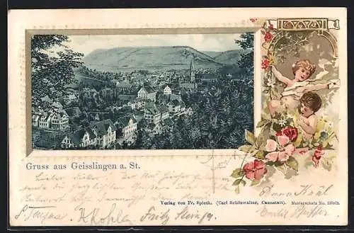 AK Geislingen / Steige, Ortsansicht, gerahmt mit Kindern im Jugendstil