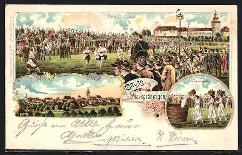 Lithographie Markgröningen, Schäferinnenlauf, Lauf mit Wassergölten, Teilansicht