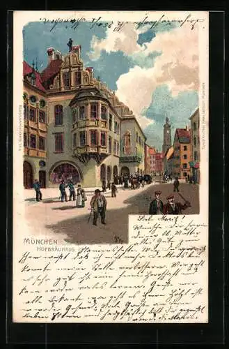 Lithographie Ansicht vom Münchner Hofbräuhaus