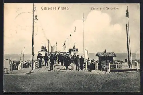 AK Ahlbeck, Ostseebad, Strand und Seebrücke