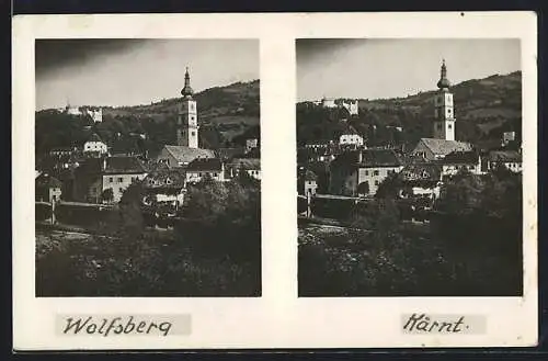 Stereo-AK Wolfsberg /Kärnt., Ortspartie mit Kirche