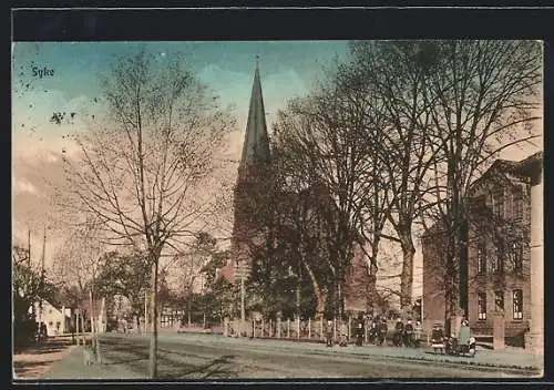 AK Syke, Strassenpartie mit Kirche