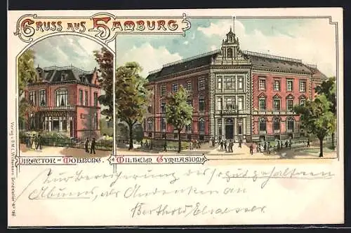 Lithographie Hamburg-Rotherbaum, Director-Wohnung, Wilhelm Gymnasium