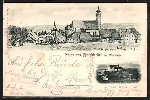AK Pfarrkirchen im Mühlkreise, Schloss Altenhof und Blick nach Norden