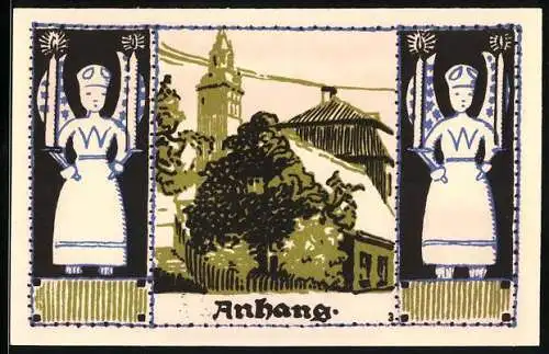 Notgeld Schneeberg 1921, 50 Pfennig, Wappen, Engelfiguren, Anhang