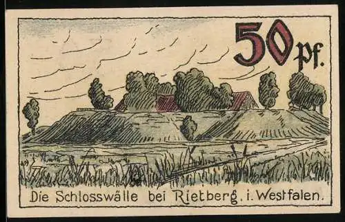 Notgeld Rietberg i. W. 1921, 50 Pfennig, Die Schlosswälle