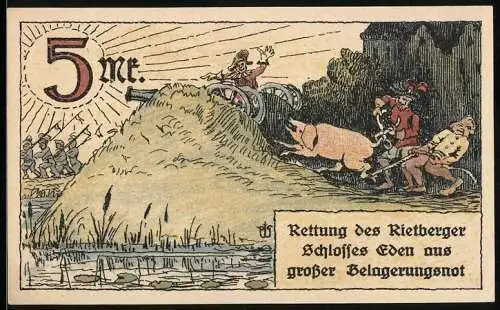 Notgeld Rietberg i. W. 1921, 5 Mark, Rettung des Schlosses aus Belagerungsnot