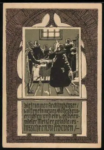 Notgeld Recklinghausen 1921, 50 Pfennig, Die Bürger erhalten die Berechtigung zum Kirchbau