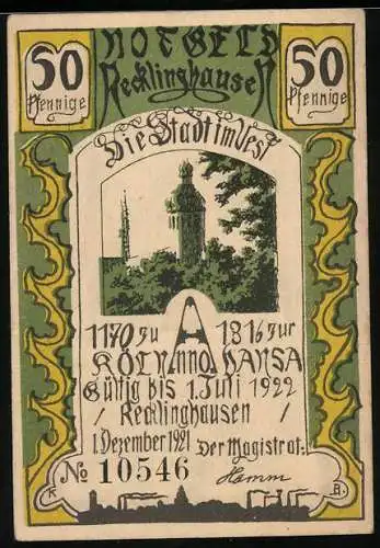 Notgeld Recklinghausen 1921, 50 Pfennig, Der reumütige Baumeister tut Busse