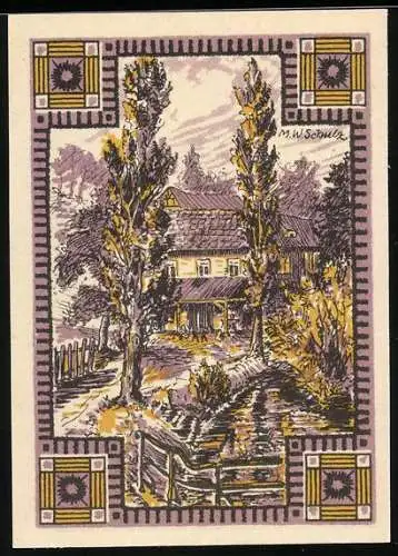 Notgeld Rehmen 1921, 50 Pfennig, Partie am Bauernhaus