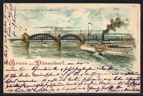 Lithographie Düsseldorf, Die neue Rheinbrücke