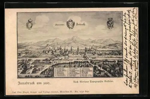 Künstler-AK Innsbruck, Ortsansicht aus dem Jahre 1650 nach Merian