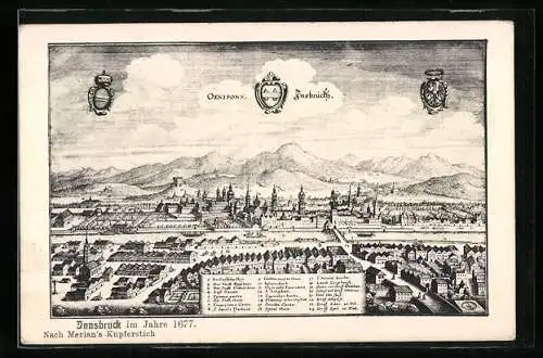 Künstler-AK Innsbruck, Ortsansicht aus dem Jahre 1677 nach Merian