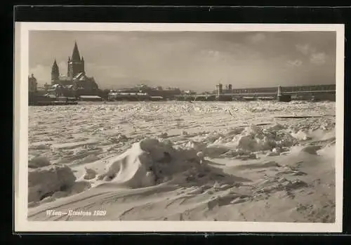 AK Wien, Ansicht vom Eisstoss an der Reichsbrücke 1929