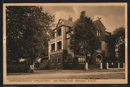 AK Hannover, Restaurant Waldheim H. Pott, Strassenansicht