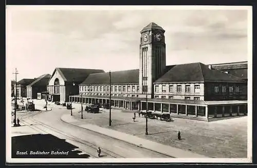 AK Basel, Blick auf den Badischen Bahnhof