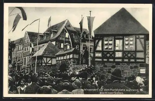 AK Bensheim, Winzerdorf auf dem Marktplatz während des Winzerfestes