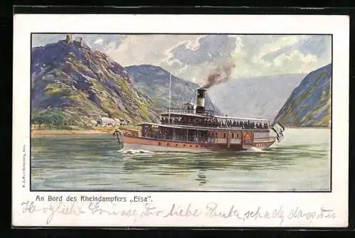 Künstler-AK Rheindampfer Elsa auf dem Rhein