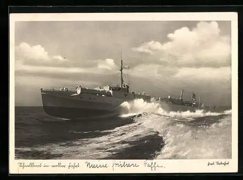 AK Schnellboot in voller Fahrt, Kampfboot der Kriegsmarine