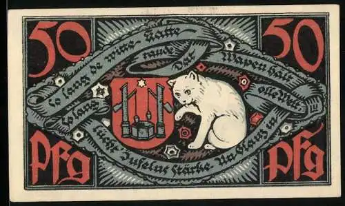 Notgeld Bad Salzuflen 1921, 50 Pfennig, Eduard Hoffmann, weisse Katze