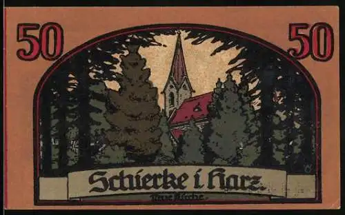 Notgeld Schierke i. Harz 1921, 50 Pfennig, Die neue Kirche