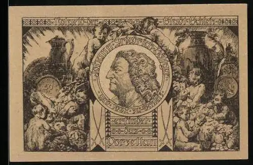 Notgeld Schleiz 1921, 50 Pfennig, Konterfei von Johann Friedrich Böttger