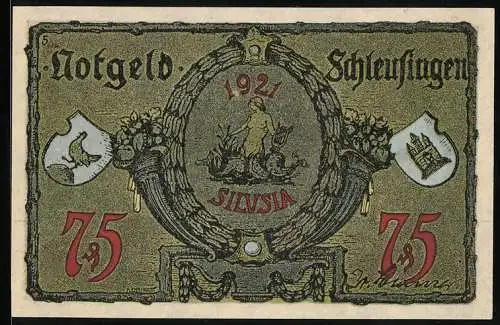 Notgeld Schleusingen, 75 Pfennig, Statue des Stadtgründers