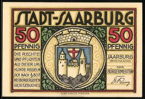 Notgeld Saarburg, 50 Pfennig, Gewerbewappen der Stadt