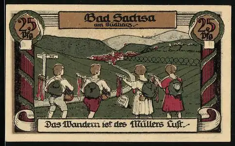 Notgeld Bad Sachsa am Südharz 1921, 25 Pfennig, Kinderorchester beim Wandern