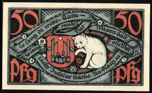 Notgeld Bad Salzuflen 1921, 50 Pfennig, Weisse Katze und Eduard Hoffmann