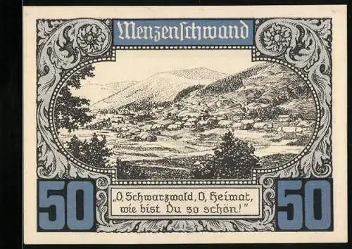 Notgeld St. Blasien / Schwarzwald, 50 Pfennig, Blick auf Menzenschwand