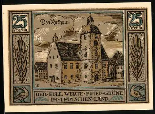 Notgeld Querfurt 1921, 25 Pfennig, Rathaus und Madonna