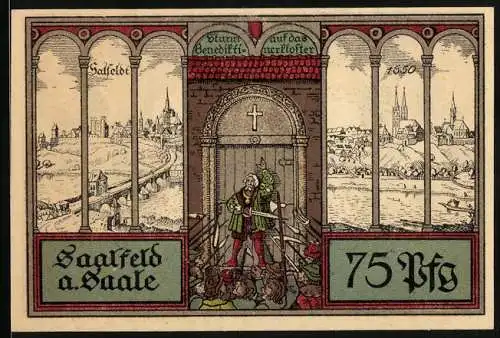 Notgeld Saalfeld a. Saale 1921, 75 Pfennig, Sturm auf das Benediktinerkloster